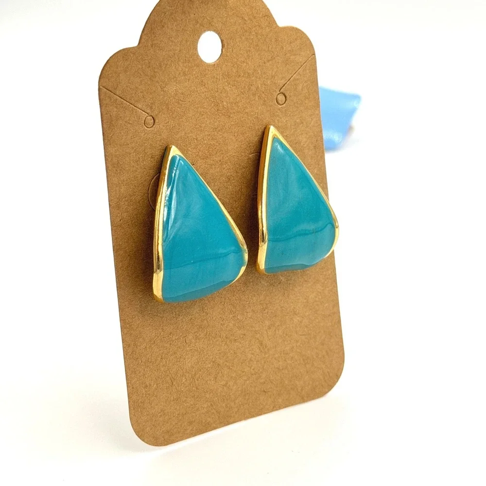 Vintage 80s Geometric Jewelry Lot 3 Pair Enamel Earring Set Studs Metal Retro